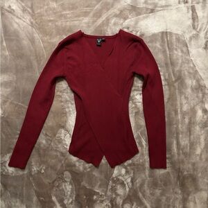 Windsor Sweater Women’s Size M Maroon/Burgundy V-Neck Ribbed Pullover Sweater